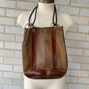 Vintage 2 Effe Pelletterie Green Olive Brown Leather Bucket Purse Italy Genuine